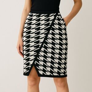 Midnight Velvet Womens Skirt Size 10 Knit Houndstooth Black White NWOT 1211